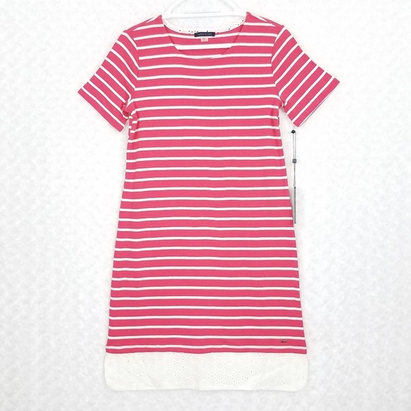 tommy hilfiger pink striped dress Tommy Hilfiger Women's Illusion-Striped Pleated Dress (4, Blush/White)
